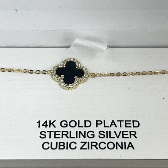 RACHEL ZOE, CLOVER STERLING SILVER BRACELET, 3 GOLD/BLACK CLOVER,CUBIC ZIRCONIA - Picture 5 of 17